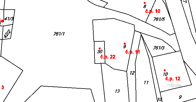 Koberovice 22 na parcele st. 30 v KÚ Koberovice, Katastrální mapa