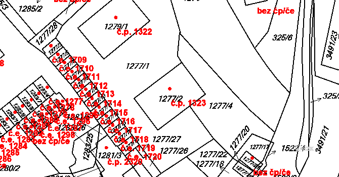 Pelhřimov 1323 na parcele st. 1277/2 v KÚ Pelhřimov, Katastrální mapa