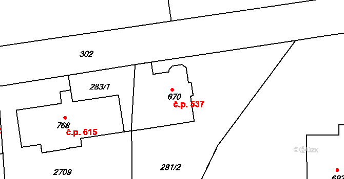 Česká Kamenice 537 na parcele st. 670 v KÚ Česká Kamenice, Katastrální mapa
