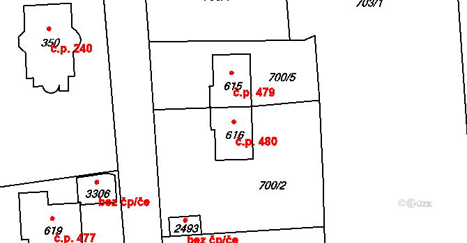 Úšovice 480, Mariánské Lázně na parcele st. 616 v KÚ Úšovice, Katastrální mapa