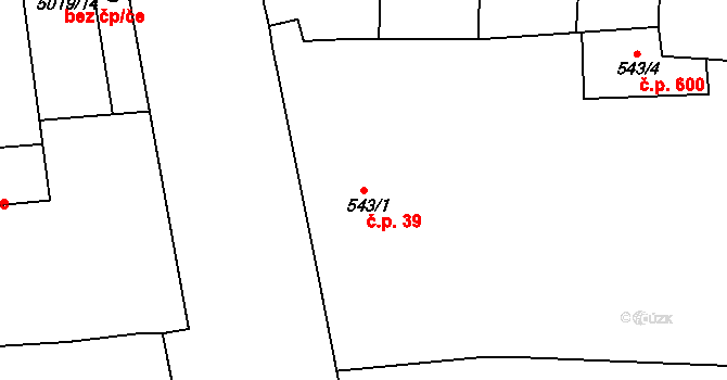 Smíchov 39, Praha na parcele st. 543/1 v KÚ Smíchov, Katastrální mapa