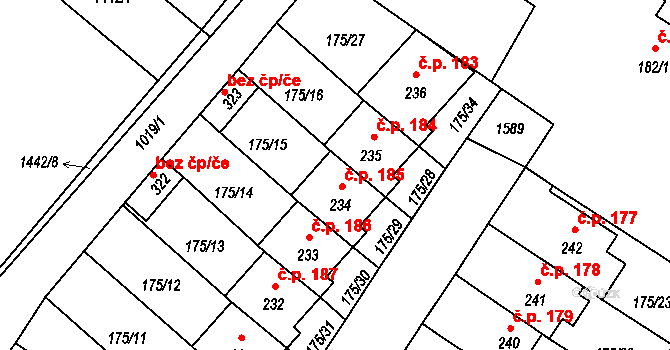 Břežany II 185 na parcele st. 234 v KÚ Břežany II, Katastrální mapa