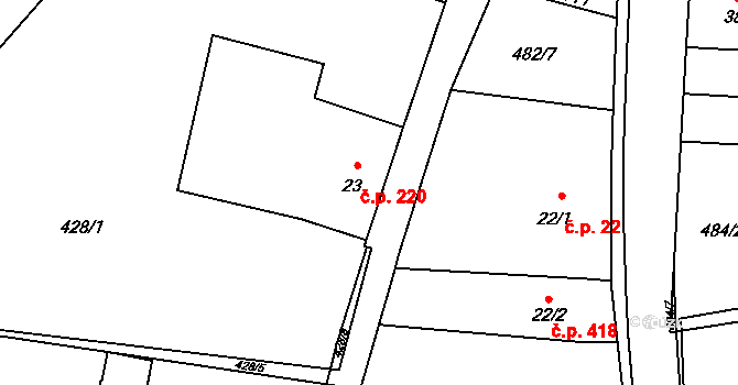 Hořejší Vrchlabí 220, Vrchlabí na parcele st. 23 v KÚ Hořejší Vrchlabí, Katastrální mapa