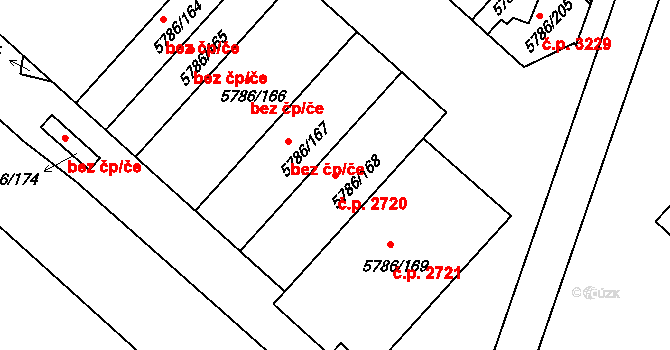 Česká Lípa 2720 na parcele st. 5786/168 v KÚ Česká Lípa, Katastrální mapa