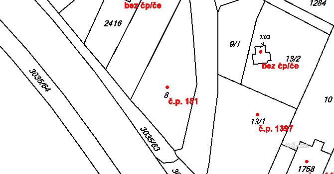 Kateřinky 151, Opava na parcele st. 8 v KÚ Kateřinky u Opavy, Katastrální mapa