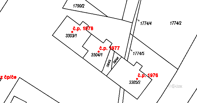 Česká Třebová 1977 na parcele st. 3304/4 v KÚ Česká Třebová, Katastrální mapa