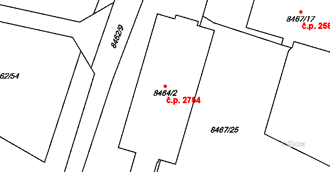 Jižní Předměstí 2754, Plzeň na parcele st. 8464/2 v KÚ Plzeň, Katastrální mapa