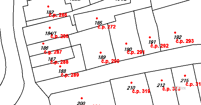Šluknov 290 na parcele st. 189 v KÚ Šluknov, Katastrální mapa