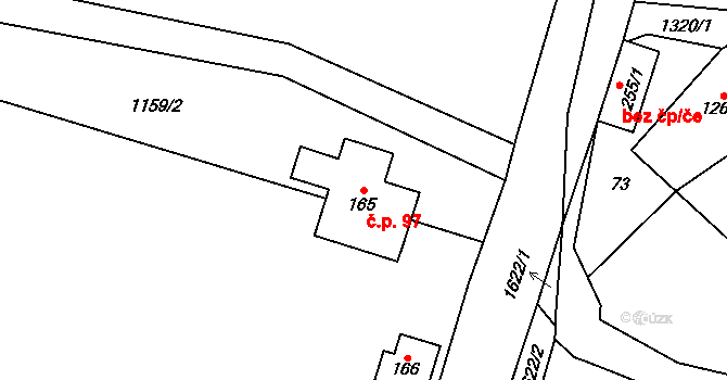 Rychnov 97, Krouna na parcele st. 165 v KÚ Rychnov, Katastrální mapa