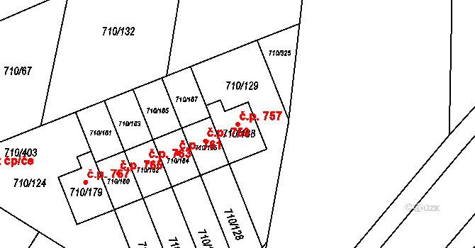 Poříčí 757, Boršov nad Vltavou na parcele st. 710/188 v KÚ Boršov nad Vltavou, Katastrální mapa