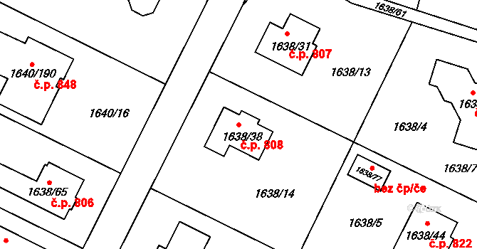 Miřetice u Klášterce nad Ohří 808, Klášterec nad Ohří na parcele st. 1638/38 v KÚ Miřetice u Klášterce nad Ohří, Katastrální mapa