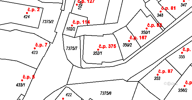 Telč-Podolí 375, Telč na parcele st. 352/1 v KÚ Telč, Katastrální mapa