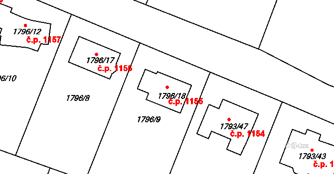 Jilemnice 1155 na parcele st. 1796/18 v KÚ Jilemnice, Katastrální mapa