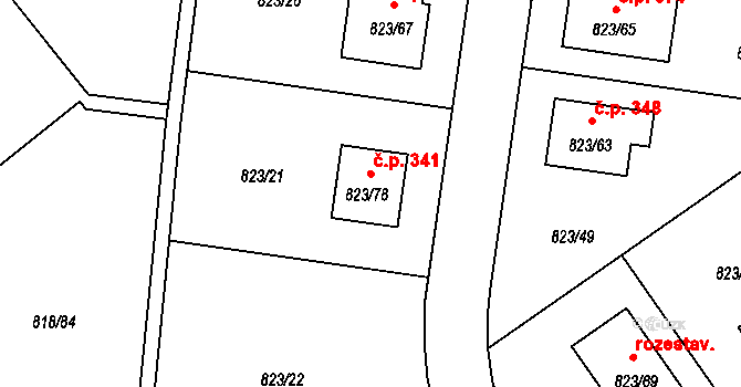 Nové Homole 341, Homole na parcele st. 823/78 v KÚ Homole, Katastrální mapa