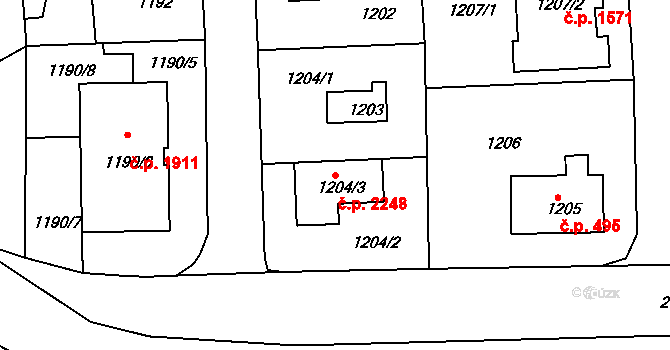 Roztoky 2248 na parcele st. 1204/3 v KÚ Roztoky u Prahy, Katastrální mapa