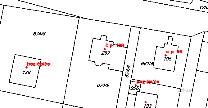 Teplýšovice 109 na parcele st. 257 v KÚ Teplýšovice, Katastrální mapa