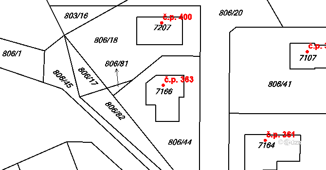 Václavské Předměstí 363, Písek na parcele st. 7166 v KÚ Písek, Katastrální mapa