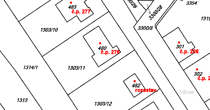 Březník 276 na parcele st. 480 v KÚ Březník, Katastrální mapa