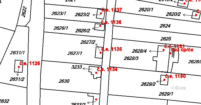 Bystřice nad Pernštejnem 1135 na parcele st. 2627/2 v KÚ Bystřice nad Pernštejnem, Katastrální mapa