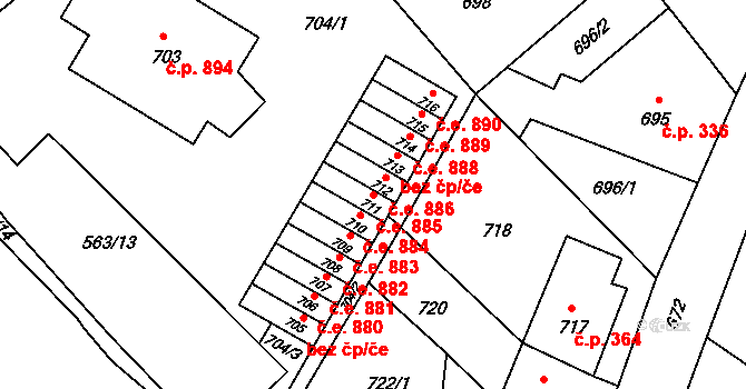 Kopřivnice 885 na parcele st. 711 v KÚ Kopřivnice, Katastrální mapa
