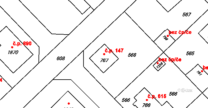 Heřmanice 147, Ostrava na parcele st. 767 v KÚ Heřmanice, Katastrální mapa