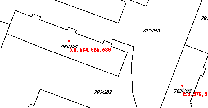 Výškovice 584,585,586, Ostrava na parcele st. 793/124 v KÚ Výškovice u Ostravy, Katastrální mapa