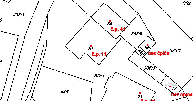 Ubušínek 15 na parcele st. 51 v KÚ Ubušínek, Katastrální mapa