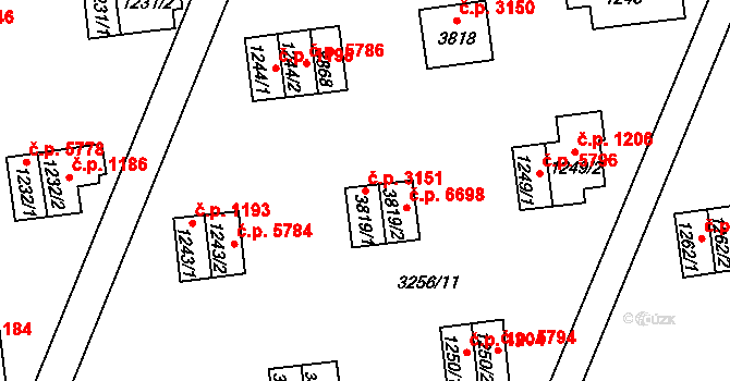 Zlín 3151 na parcele st. 3819/1 v KÚ Zlín, Katastrální mapa