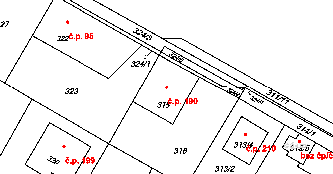 Děhylov 190 na parcele st. 315 v KÚ Děhylov, Katastrální mapa