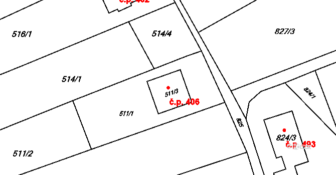 Bošovice 406 na parcele st. 511/3 v KÚ Bošovice, Katastrální mapa