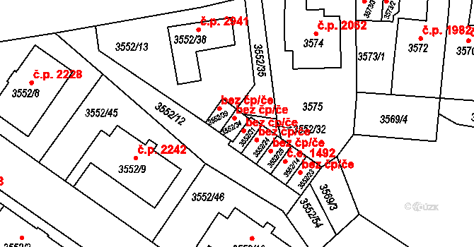 Teplice 45112568 na parcele st. 3552/34 v KÚ Teplice, Katastrální mapa