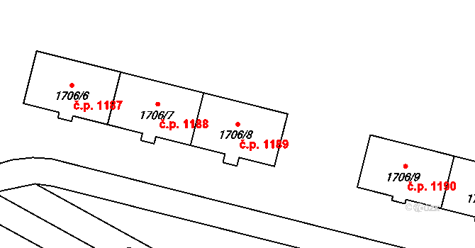 Hlučín 1189 na parcele st. 1706/8 v KÚ Hlučín, Katastrální mapa