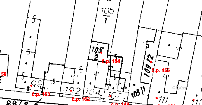 Chvalovice 154 na parcele st. 105/2 v KÚ Chvalovice, Katastrální mapa