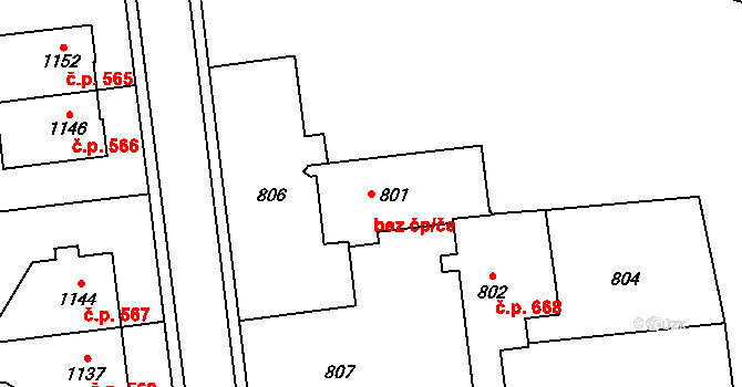 Dobruška 49938568 na parcele st. 801 v KÚ Dobruška, Katastrální mapa