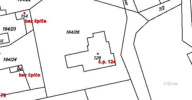 Vlčí 124, Chlumčany na parcele st. 129 v KÚ Vlčí u Chlumčan, Katastrální mapa