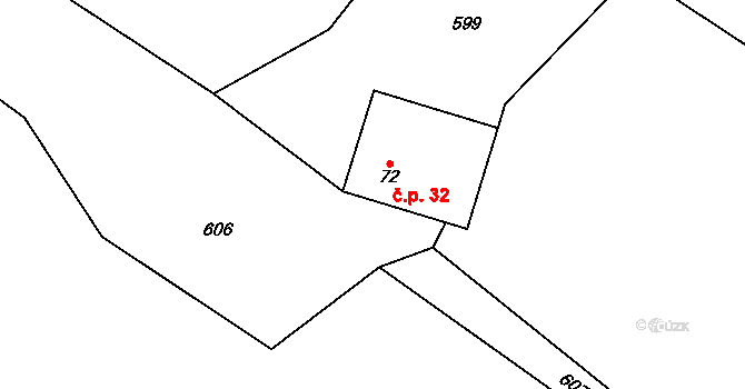 Františky 32, Krouna na parcele st. 72 v KÚ Františky, Katastrální mapa
