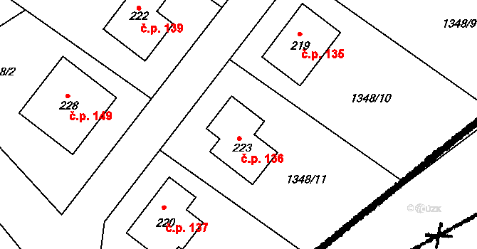 Vlkaneč 136 na parcele st. 223 v KÚ Vlkaneč, Katastrální mapa