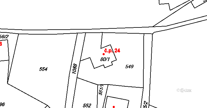 Dolní Kamenice 24, Česká Kamenice na parcele st. 80/1 v KÚ Dolní Kamenice, Katastrální mapa