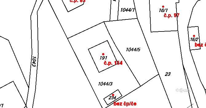 Horní Libchavy 154, Libchavy na parcele st. 191 v KÚ Horní Libchavy, Katastrální mapa