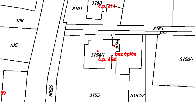 Stonava 454 na parcele st. 3154/1 v KÚ Stonava, Katastrální mapa