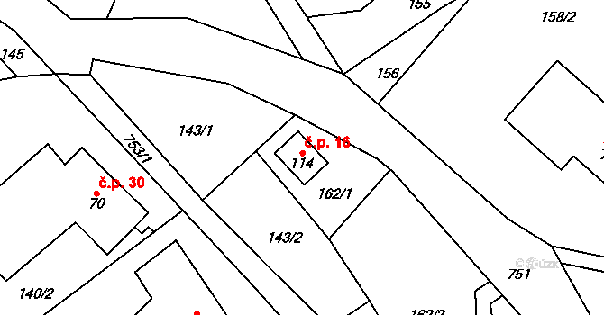 Komňátka 16, Bohdíkov na parcele st. 114 v KÚ Komňátka, Katastrální mapa