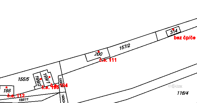 Bílichov 111 na parcele st. 200 v KÚ Bílichov, Katastrální mapa