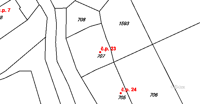 Mimov 23, Osvračín na parcele st. 707 v KÚ Osvračín, Katastrální mapa
