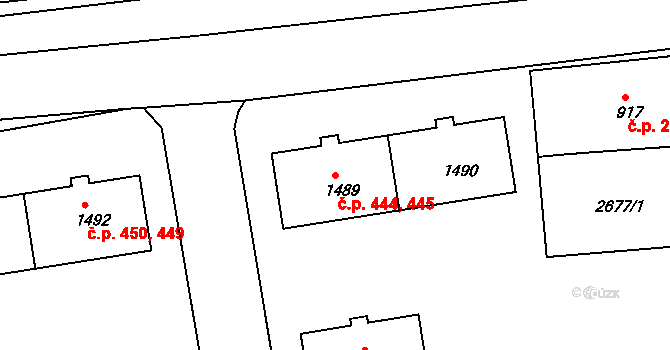 Bezděkovské Předměstí 444,445, Domažlice na parcele st. 1489 v KÚ Domažlice, Katastrální mapa