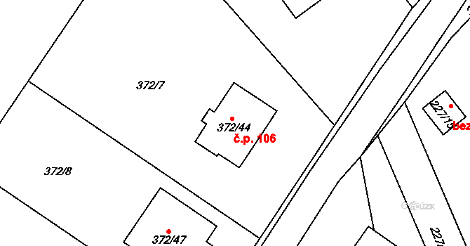 Háje 106 na parcele st. 372/44 v KÚ Háje u Příbramě, Katastrální mapa
