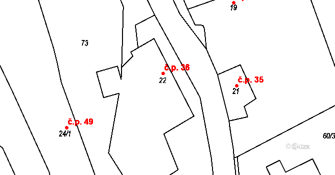 Bližanovy 36, Plánice na parcele st. 22 v KÚ Bližanovy, Katastrální mapa
