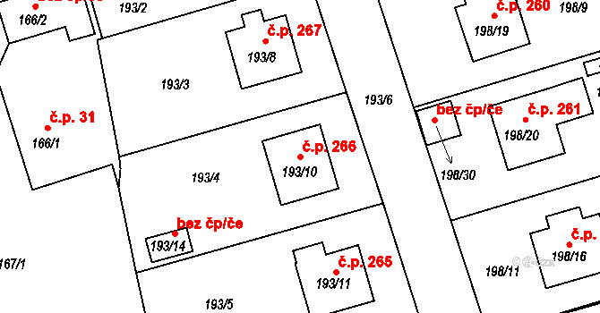 Křemže 266 na parcele st. 193/10 v KÚ Křemže, Katastrální mapa