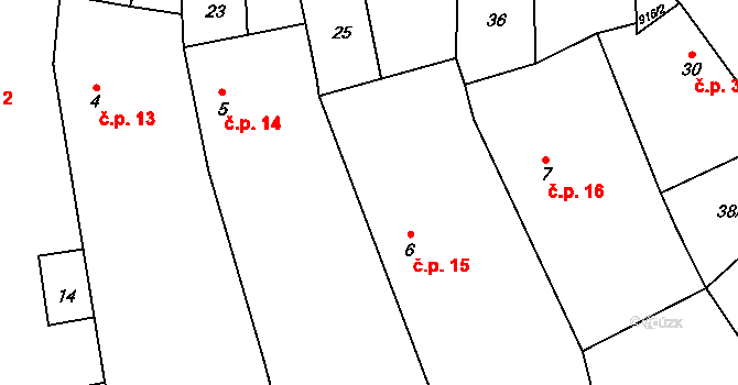 Horní Vilímeč 15, Počátky na parcele st. 6 v KÚ Horní Vilímeč, Katastrální mapa