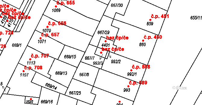 Rakovník 89542568 na parcele st. 992/3 v KÚ Rakovník, Katastrální mapa