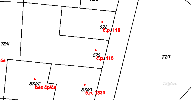 Vodňany II 115, Vodňany na parcele st. 573 v KÚ Vodňany, Katastrální mapa